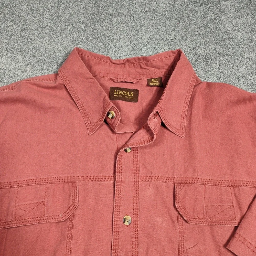 Lincoln Outfitters Mens 2XLT Red Short Sleeve Button Up Casual Tall Shirt